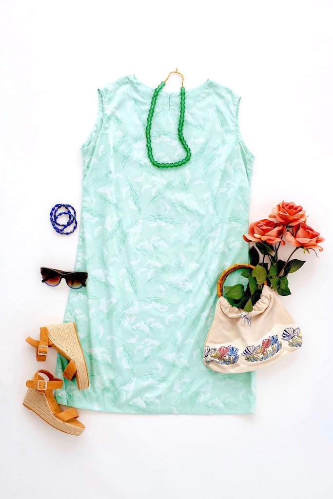 Vintage Dolphin Print Summer Dress-ThisBlueBird - Modern Vintage