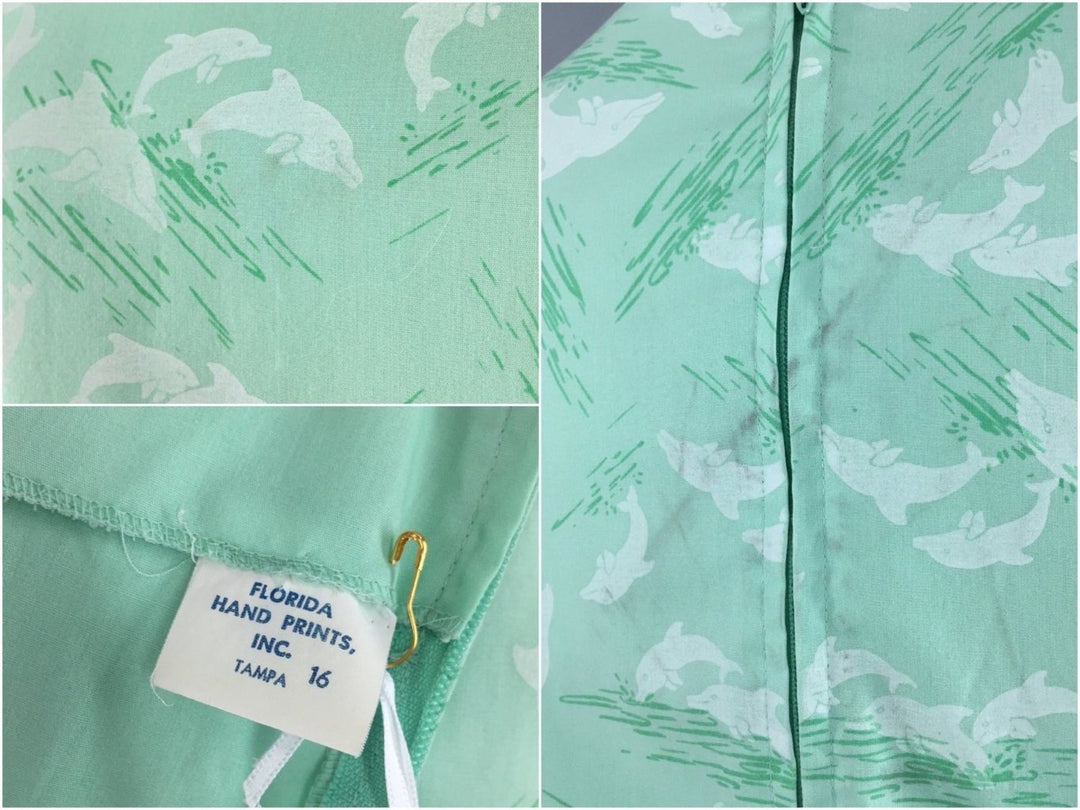 1960s Vintage Dolphin Novelty Print Shift Dress - ThisBlueBird