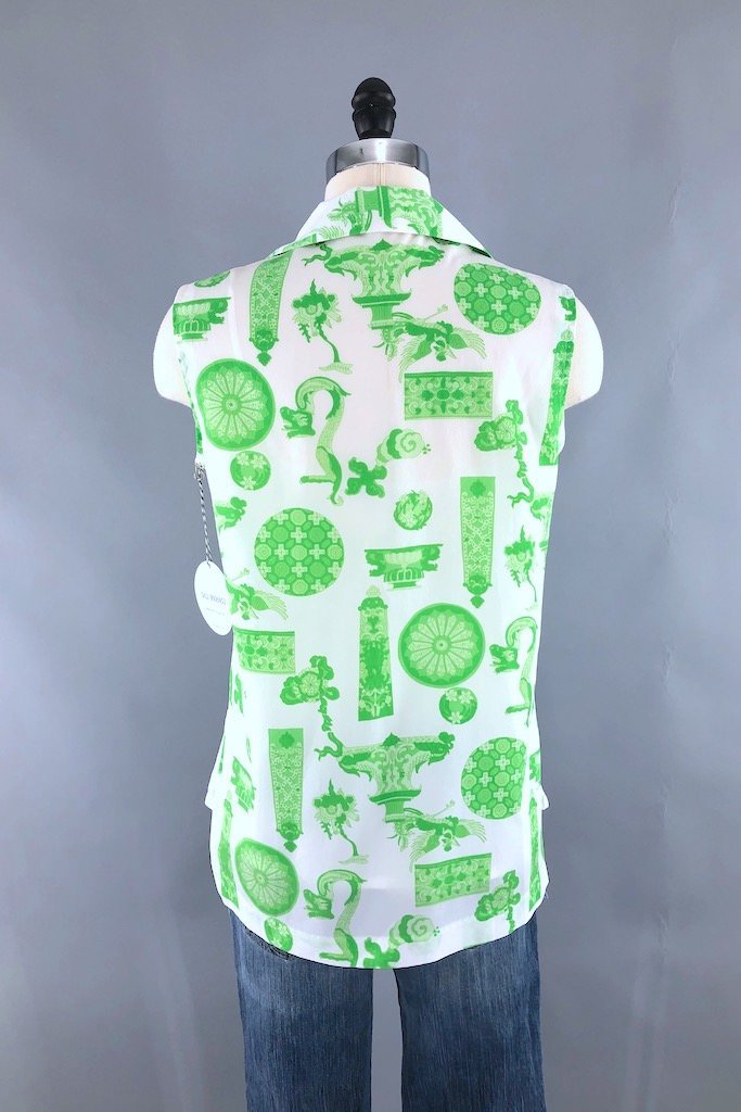 Vintage Dragon Print Sleeveless Blouse-ThisBlueBird - Modern Vintage