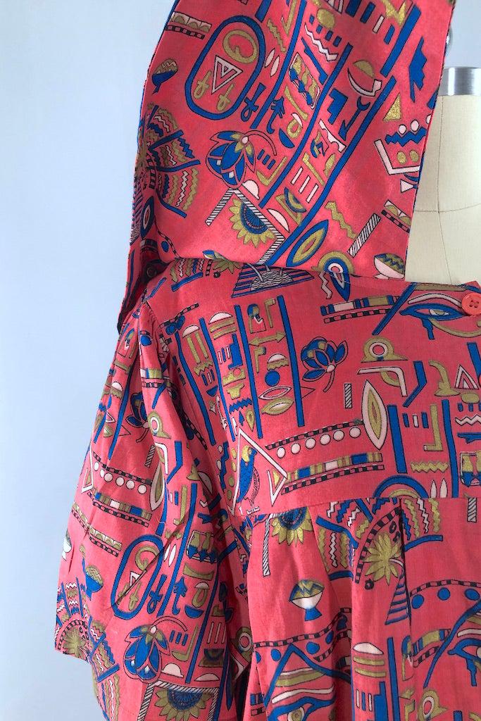 Vintage Egyptian Print Cotton Dress-ThisBlueBird