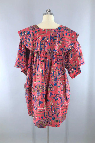 Vintage Egyptian Print Cotton Dress-ThisBlueBird