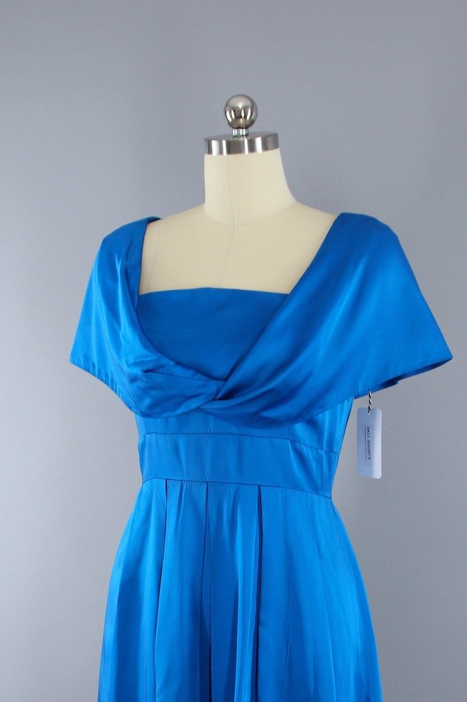 Vintage Electric Blue Satin Cocktail Party Dress – ThisBlueBird