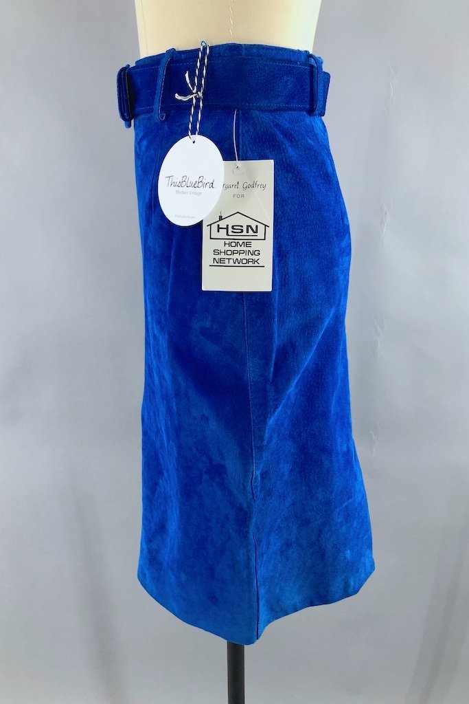Vintage Electric Blue Suede Skirt-ThisBlueBird