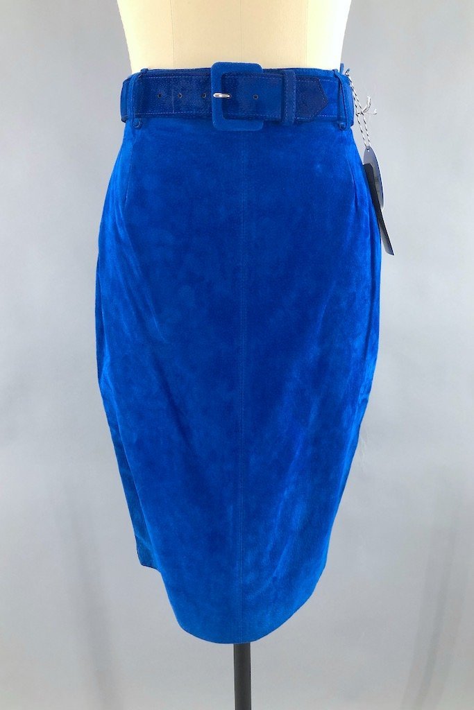 Vintage Electric Blue Suede Skirt-ThisBlueBird