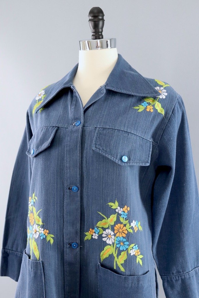 Vintage 70s Embroidered Denim Shirt-ThisBlueBird - Modern Vintage