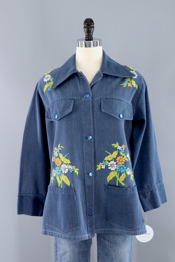 Vintage 70s Embroidered Denim Shirt-ThisBlueBird - Modern Vintage