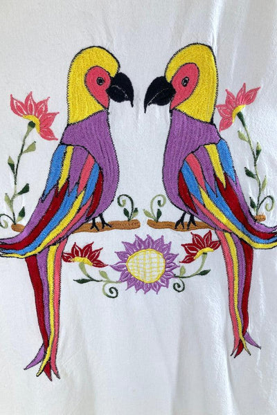 Vintage Embroidered Parrots Caftan Dress-ThisBlueBird