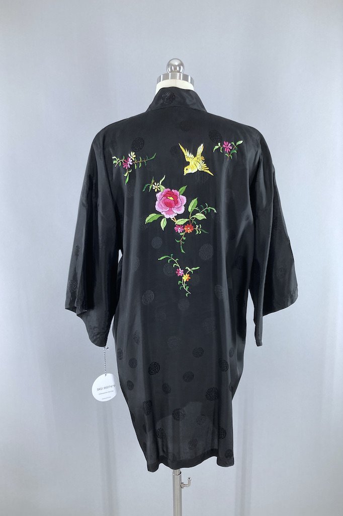 Vintage Embroidered Short Kimono Robe-ThisBlueBird - Modern Vintage
