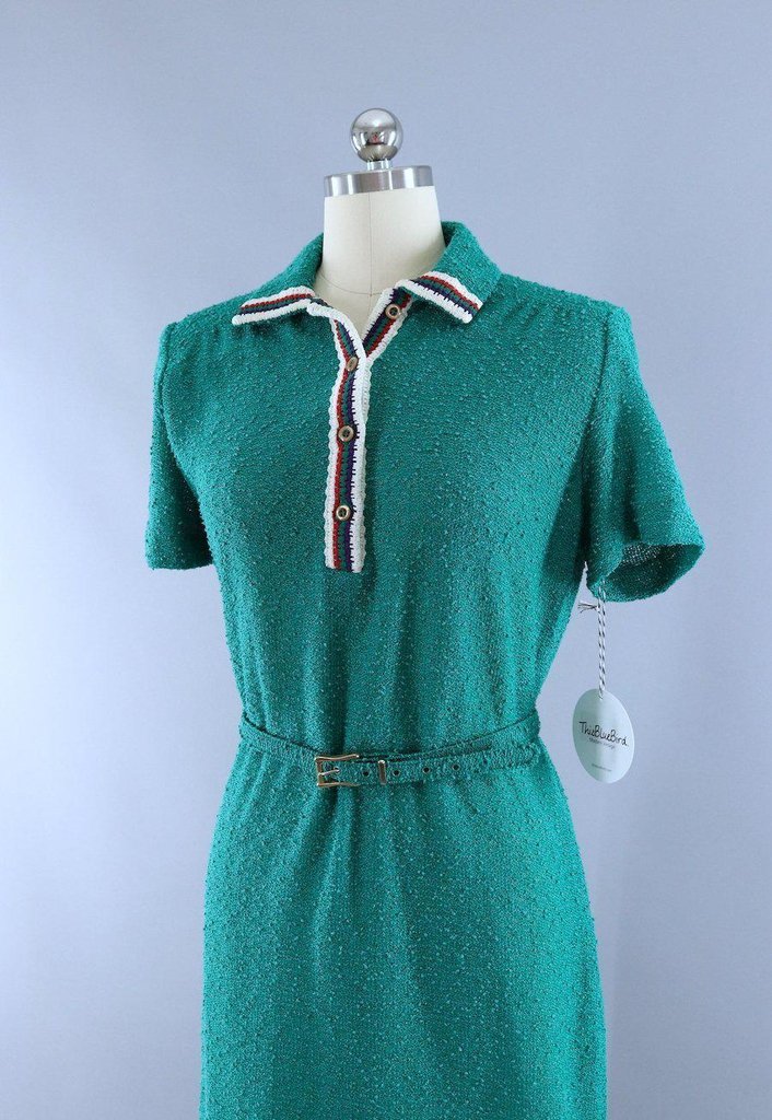 Vintage 1980s Emerald Green Knit Sweater Dress - ThisBlueBird