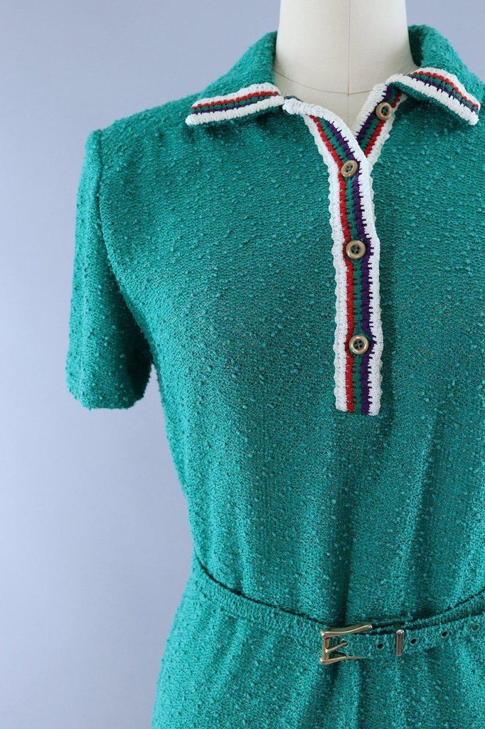 Vintage 1980s Emerald Green Knit Sweater Dress - ThisBlueBird