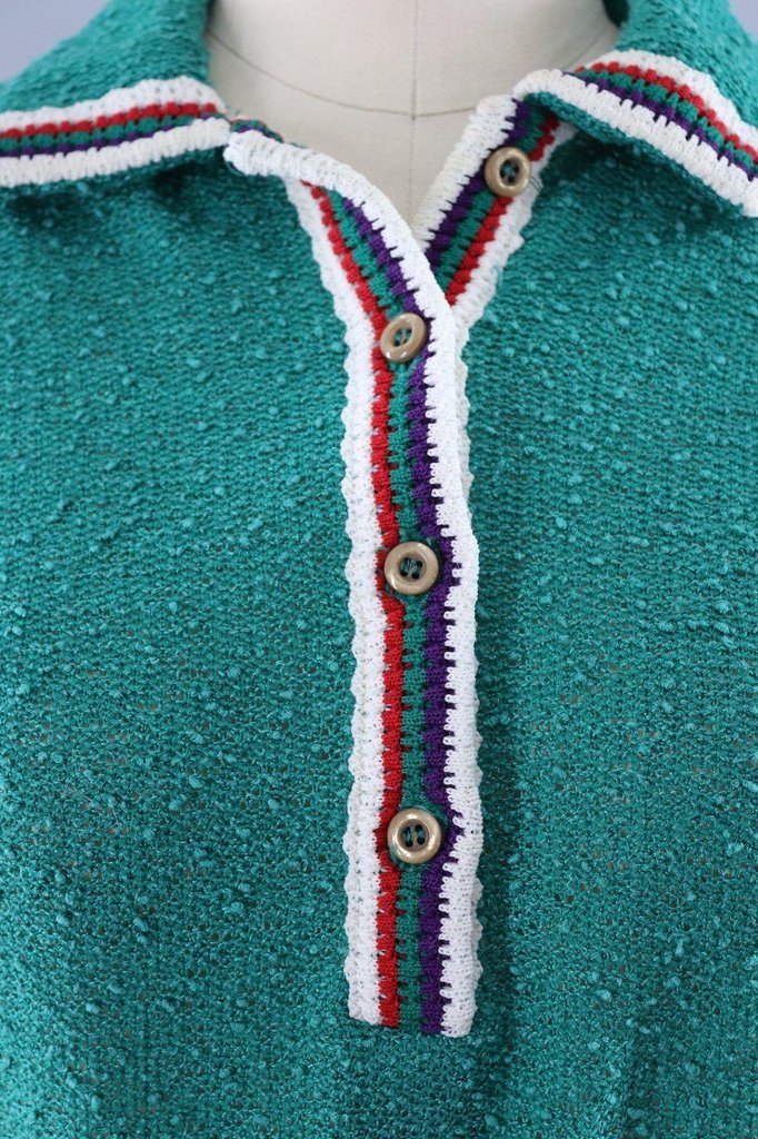 Vintage 1980s Emerald Green Knit Sweater Dress - ThisBlueBird