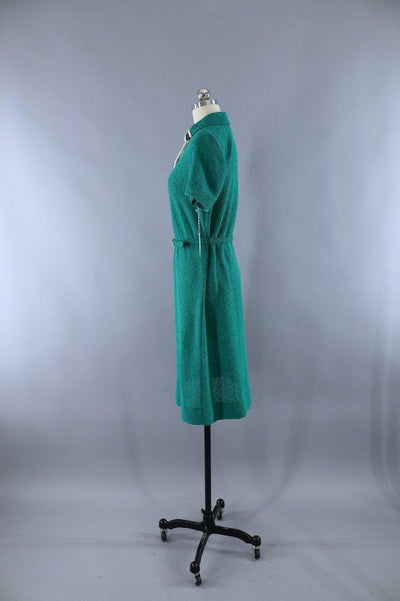 Vintage 1980s Emerald Green Knit Sweater Dress - ThisBlueBird