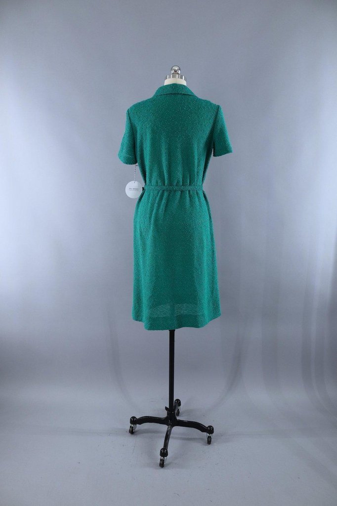 Vintage 1980s Emerald Green Knit Sweater Dress - ThisBlueBird