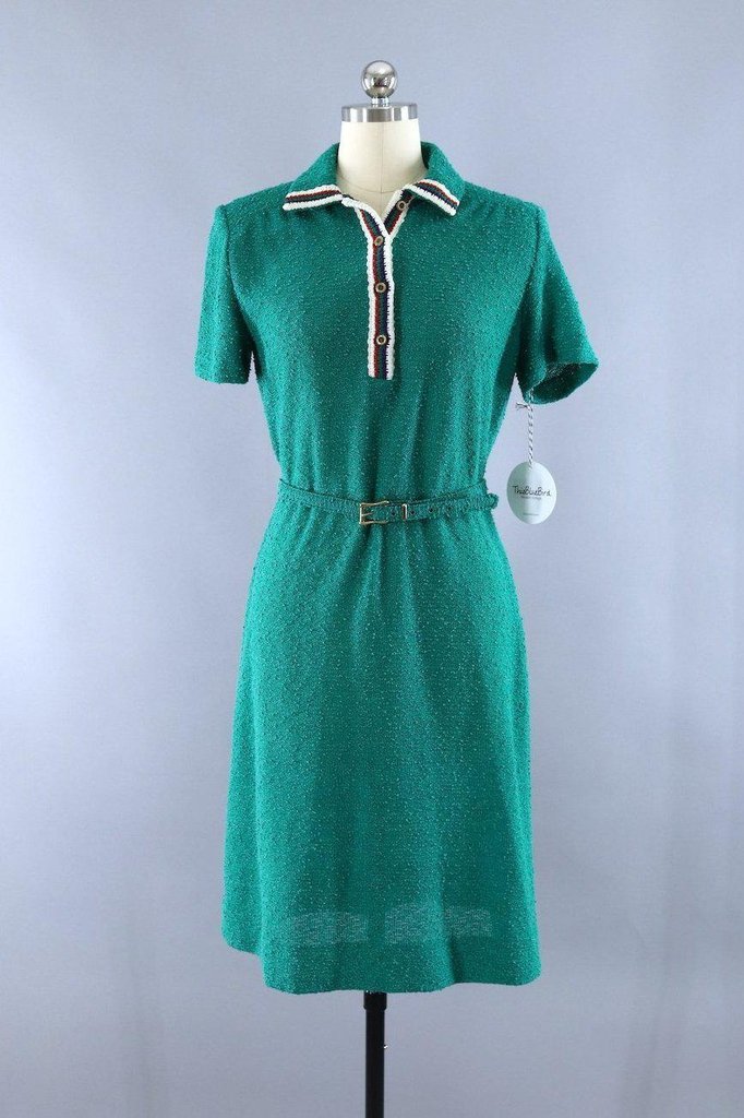 Vintage 1980s Emerald Green Knit Sweater Dress - ThisBlueBird