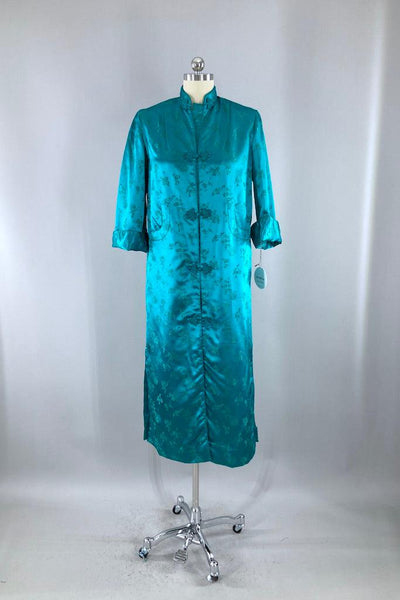 Vintage Emerald Green Satin Chinese Robe-ThisBlueBird