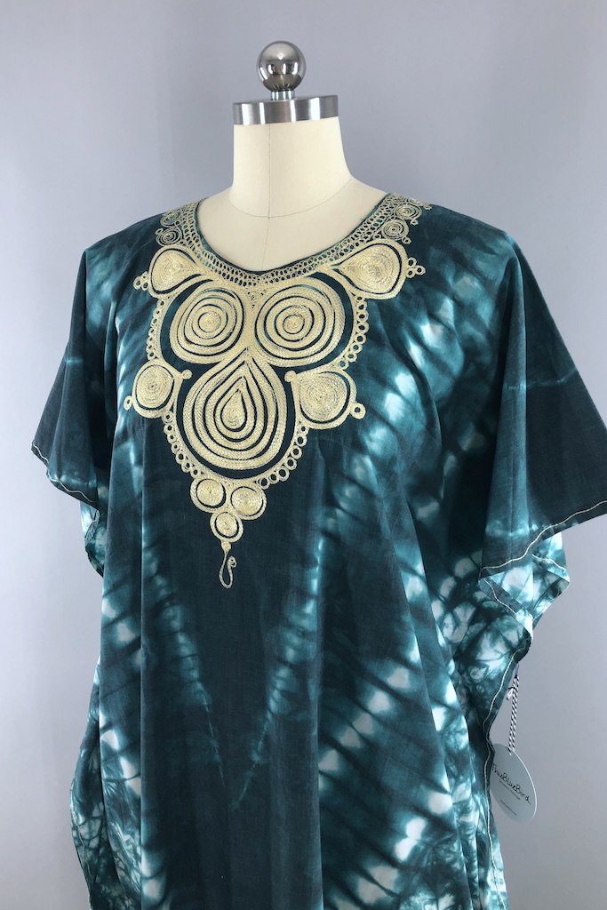 Vintage Emerald Green Tie Dyed Caftan Dress-ThisBlueBird