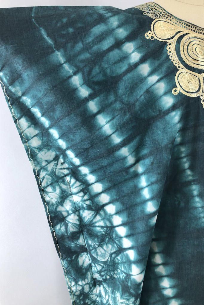 Vintage Emerald Green Tie Dyed Caftan Dress-ThisBlueBird