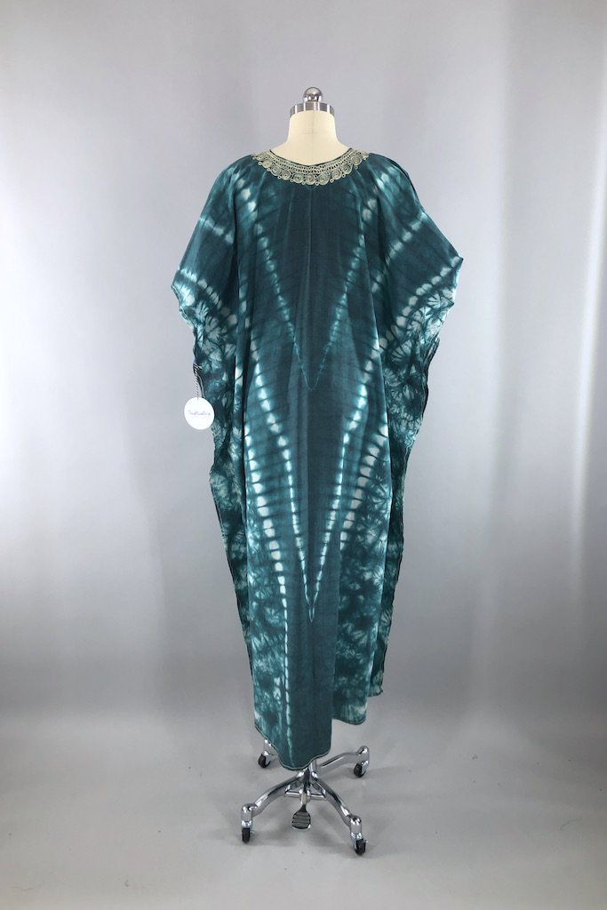 Vintage Emerald Green Tie Dyed Caftan Dress-ThisBlueBird