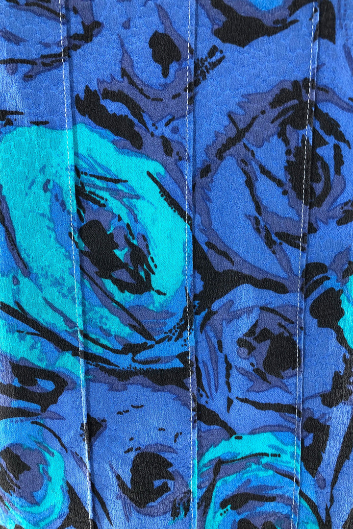 Vintage Flora Kung Blue Silk Blouse-ThisBlueBird