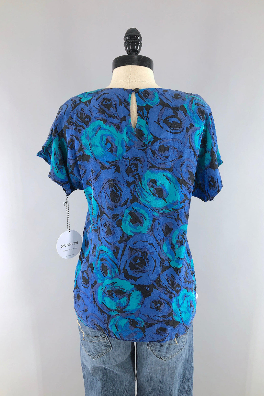 Vintage Flora Kung Blue Silk Blouse-ThisBlueBird