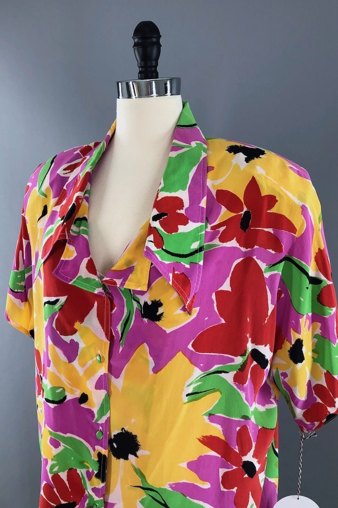 Vintage Flora Kung Silk Blouse-ThisBlueBird - Modern Vintage
