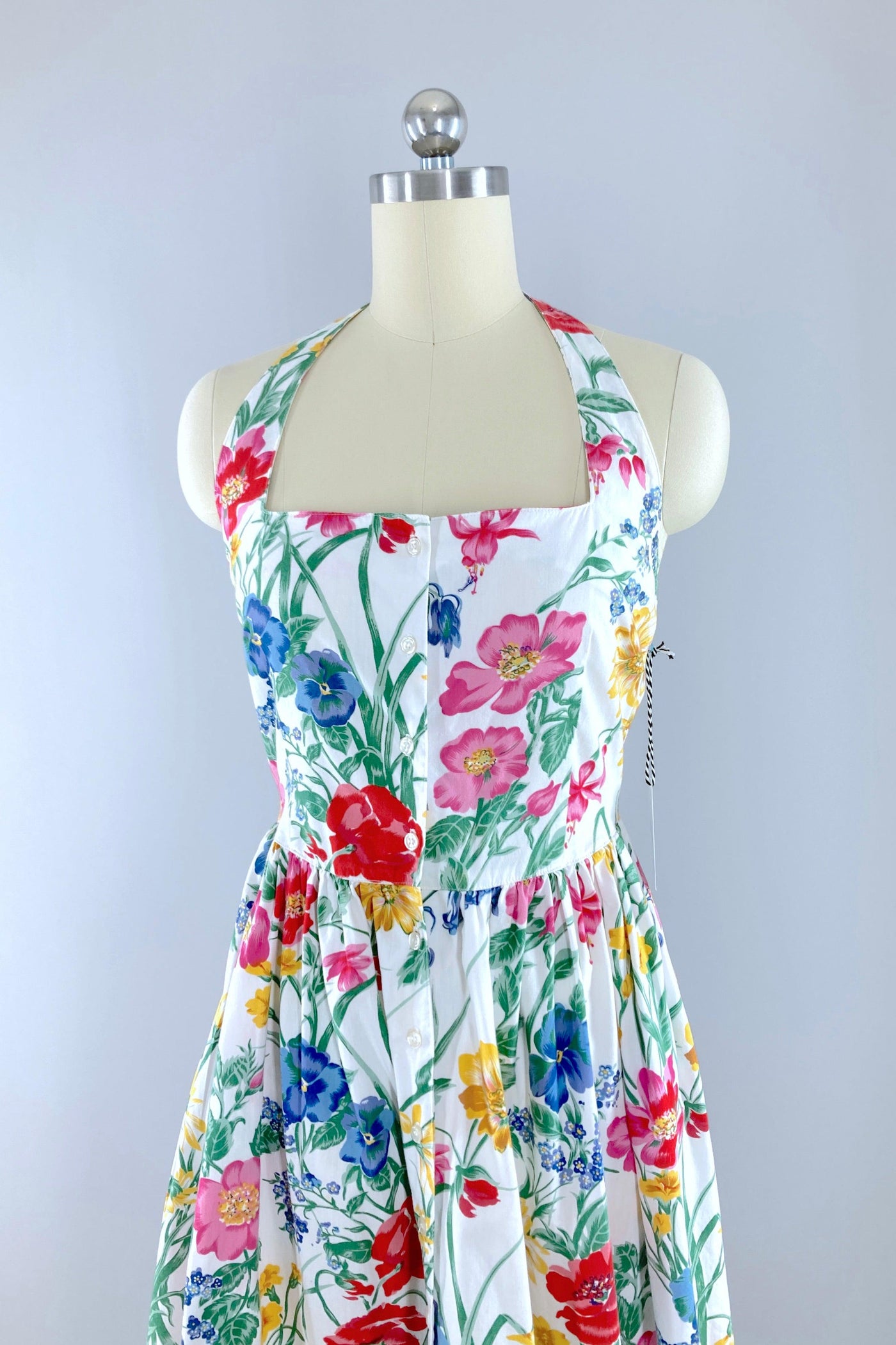 Vintage Floral Print Halter Dress-ThisBlueBird