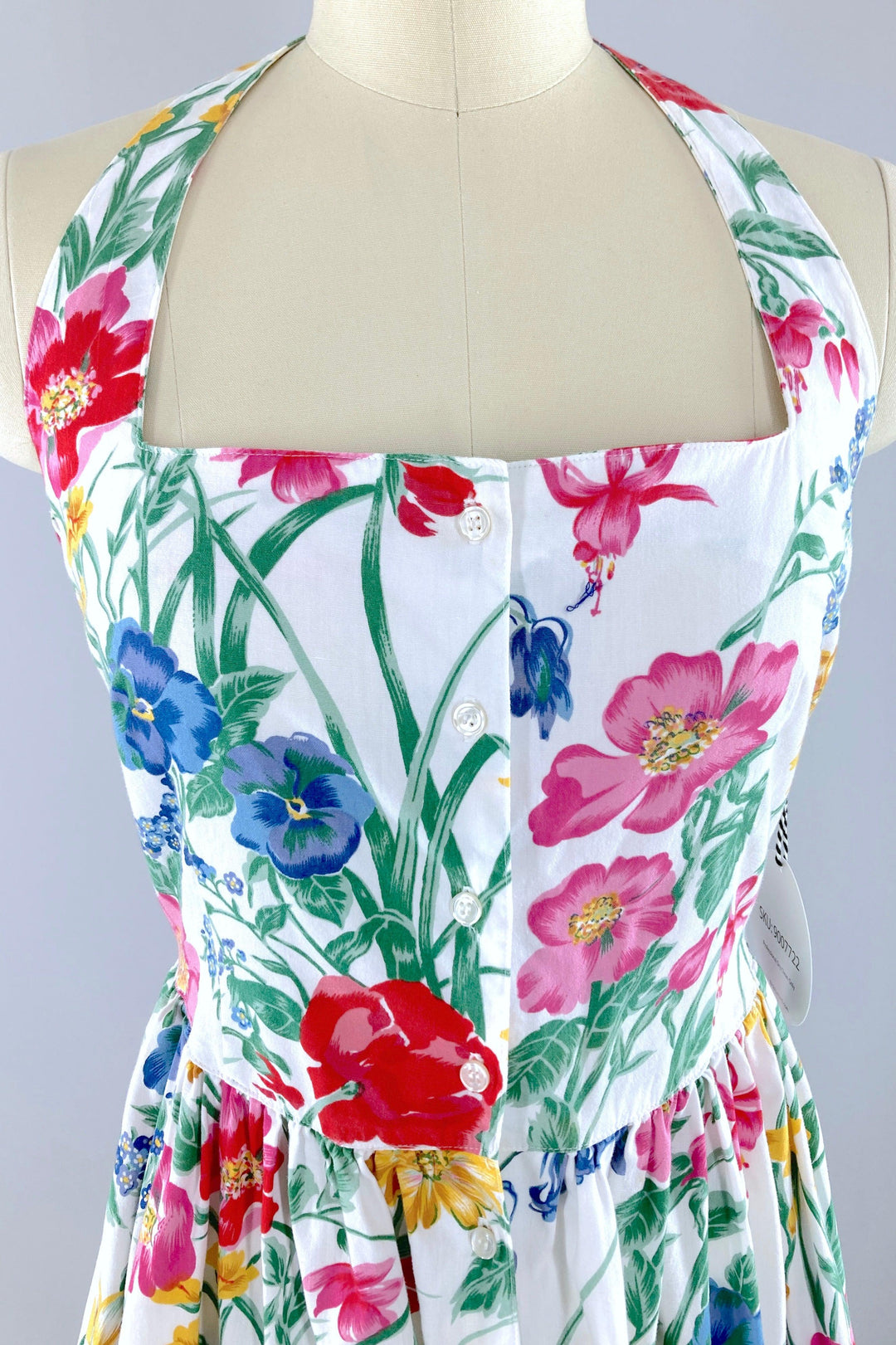 Vintage Floral Print Halter Dress-ThisBlueBird