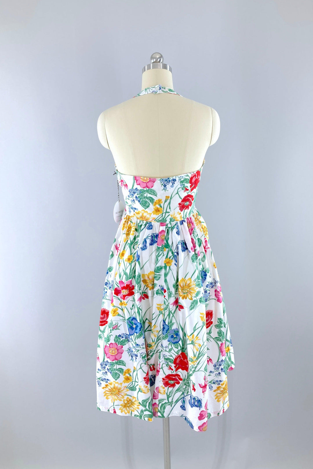Vintage Floral Print Halter Dress-ThisBlueBird