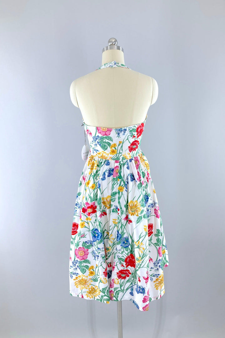 Vintage Floral Print Halter Dress-ThisBlueBird