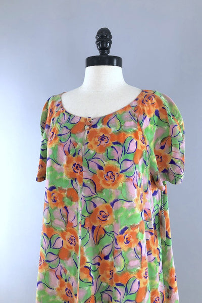 Vintage Floral Print Silk Tunic-ThisBlueBird - Modern Vintage