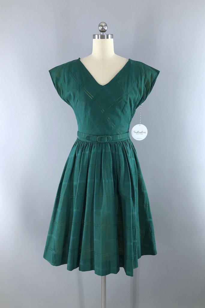 Vintage Forest Green Day Dress-ThisBlueBird - Modern Vintage