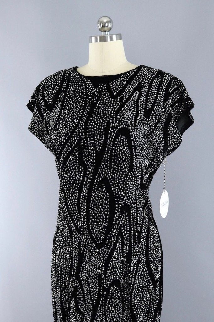 Vintage Glittered Black Velvet Party Dress - ThisBlueBird