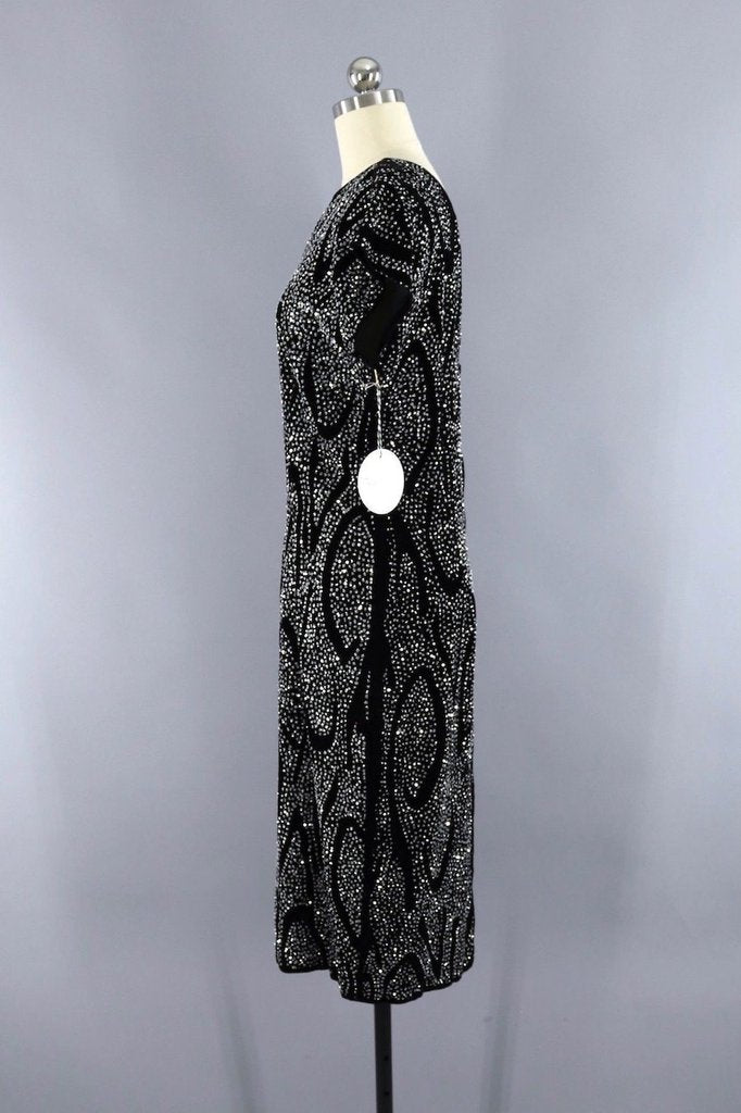 Vintage Glittered Black Velvet Party Dress - ThisBlueBird