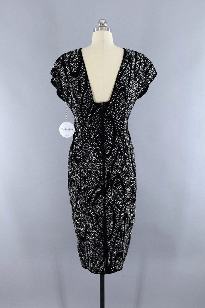 Vintage Glittered Black Velvet Party Dress - ThisBlueBird