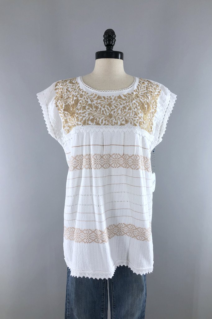 Vintage Gold Embroidered Cotton Tunic-ThisBlueBird - Modern Vintage