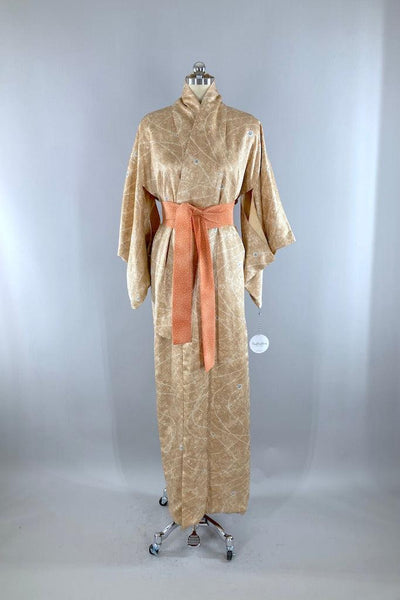 Vintage Gold Shibori Silk Kimono Robe-ThisBlueBird