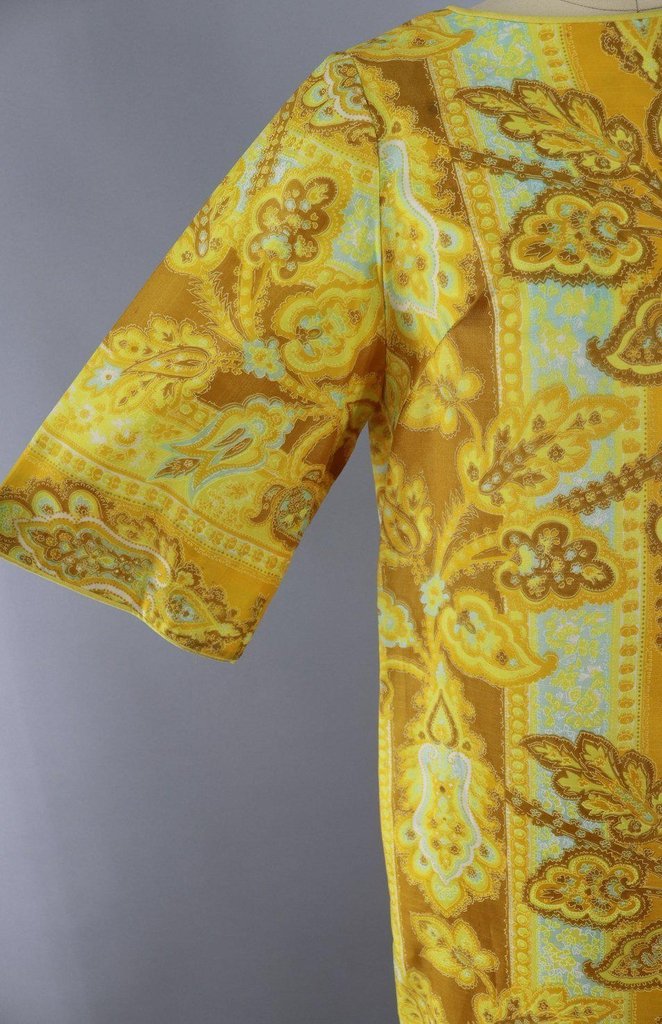 Vintage 1960s Maxi Dress / Golden Yellow Floral Print - ThisBlueBird