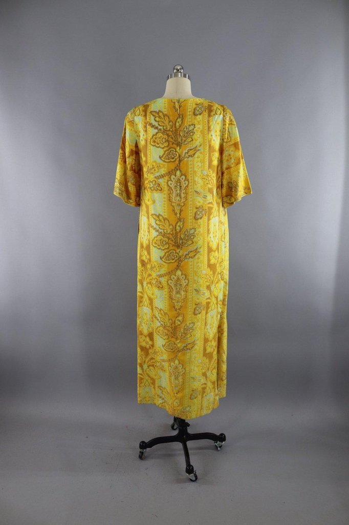Vintage Golden Yellow Floral Print Maxi Dress – ThisBlueBird