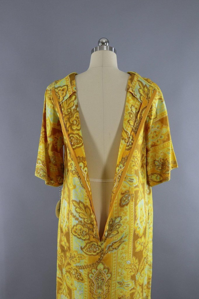 Vintage Golden Yellow Floral Print Maxi Dress – ThisBlueBird