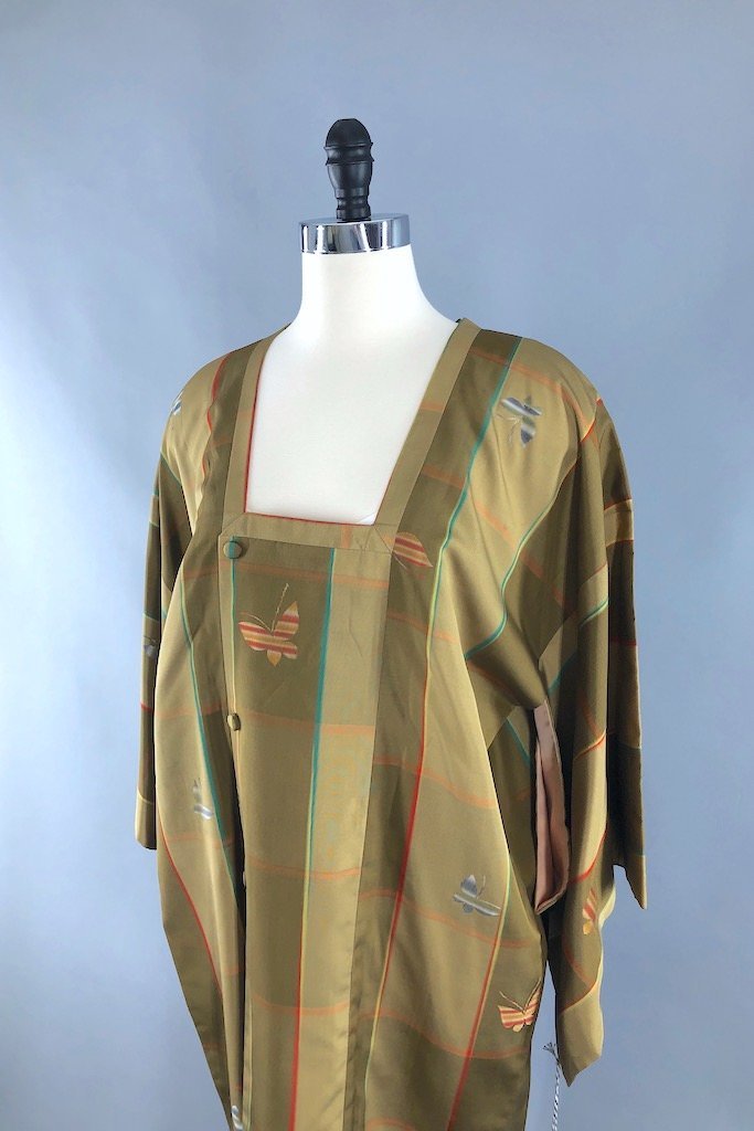 Vintage Green Butterfly Silk Kimono Cardigan-ThisBlueBird - Modern Vintage