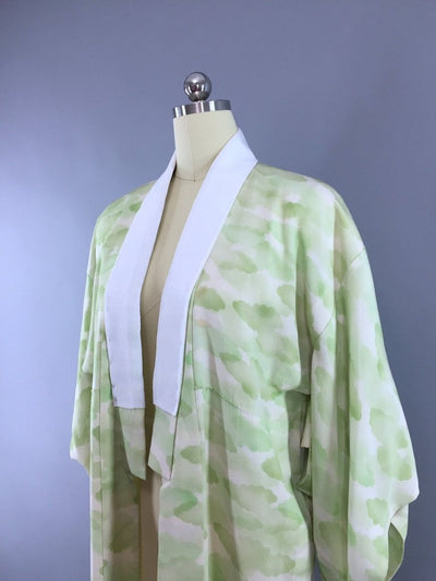 1950s Vintage Silk Kimono Robe Juban with Green Ombre Clouds - ThisBlueBird