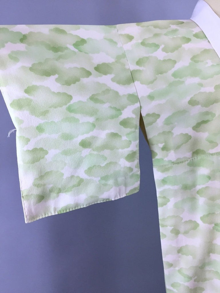 1950s Vintage Silk Kimono Robe Juban with Green Ombre Clouds - ThisBlueBird