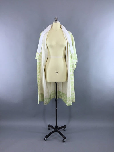 1950s Vintage Silk Kimono Robe Juban with Green Ombre Clouds - ThisBlueBird