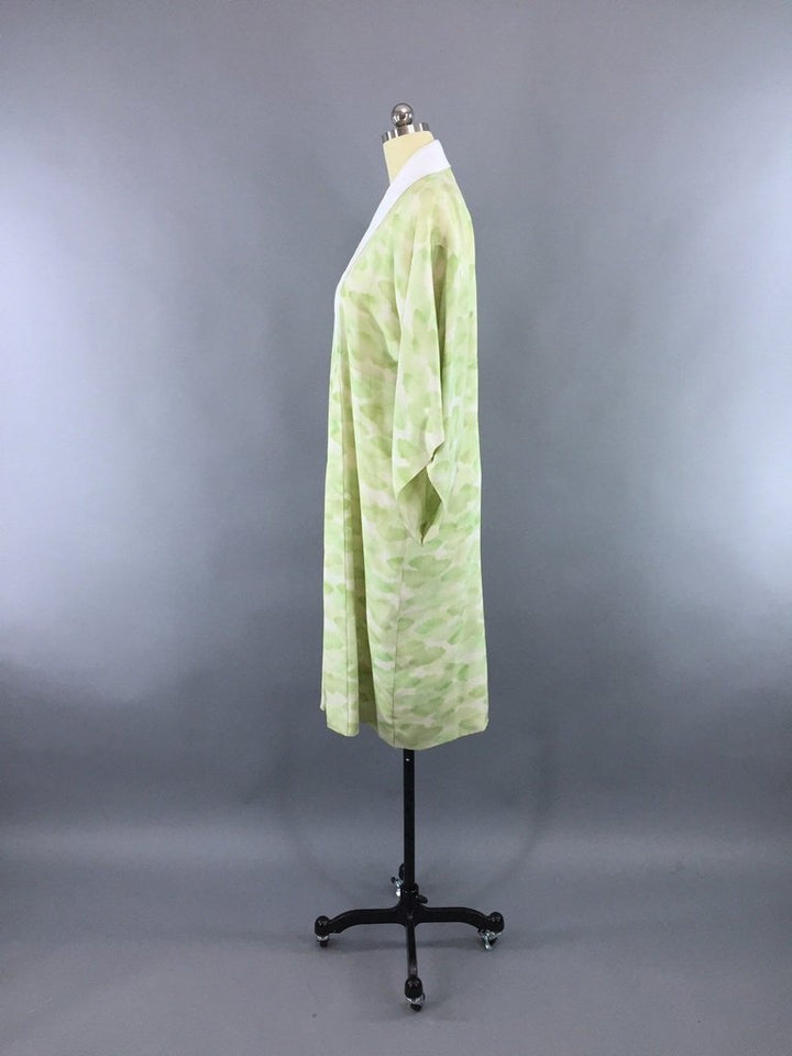 1950s Vintage Silk Kimono Robe Juban with Green Ombre Clouds - ThisBlueBird