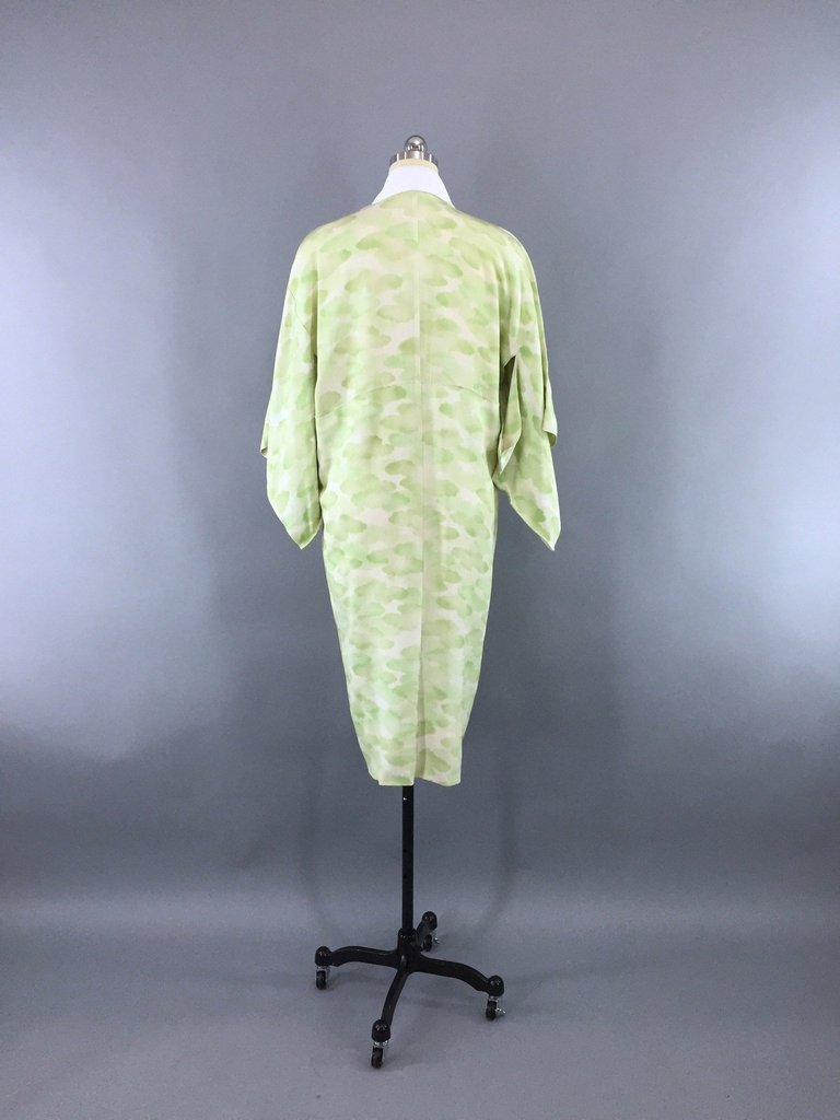 1950s Vintage Silk Kimono Robe Juban with Green Ombre Clouds - ThisBlueBird