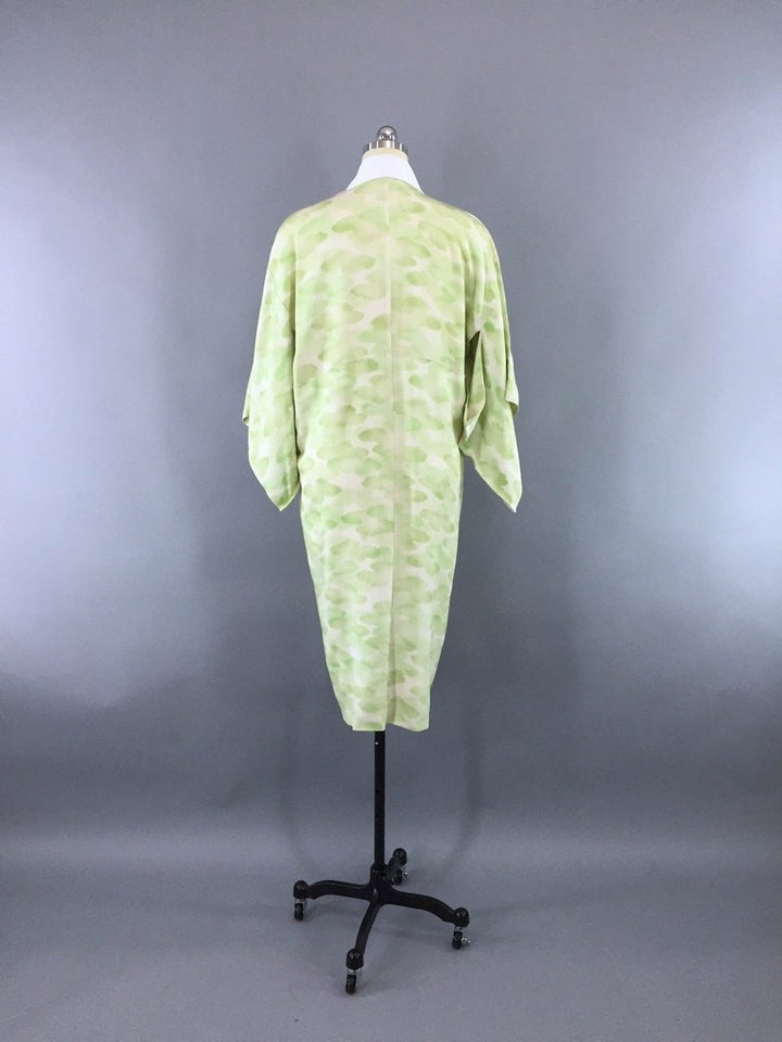 1950s Vintage Silk Kimono Robe Juban with Green Ombre Clouds - ThisBlueBird