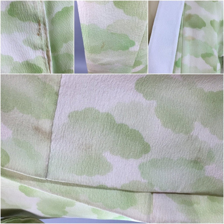 1950s Vintage Silk Kimono Robe Juban with Green Ombre Clouds - ThisBlueBird