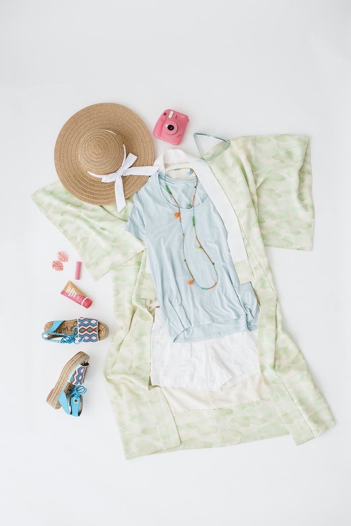 1950s Vintage Silk Kimono Robe Juban with Green Ombre Clouds-ThisBlueBird - Modern Vintage