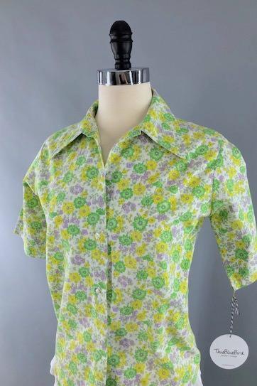 Vintage Green Floral Blouse-ThisBlueBird - Modern Vintage