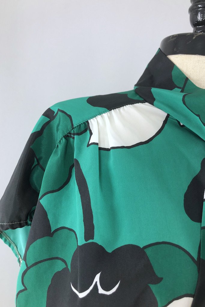 Vintage Green Floral Print Blouse-ThisBlueBird - Modern Vintage
